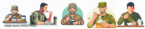 Vector of a soldier eating.