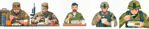 Vector of a soldier eating.