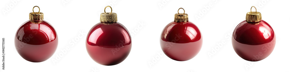 Glossy Red Christmas Ornaments Hanging in a Row for Holiday Decor Glossy Red Christmas Ornaments Hanging in a Row for Holiday Decor