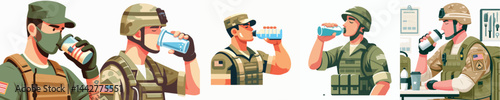 Vector of a soldier drinking.