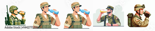 Vector of a soldier drinking.