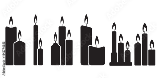 candles silhouettes black vector, candle for religion commemorative and party silhouettes icon