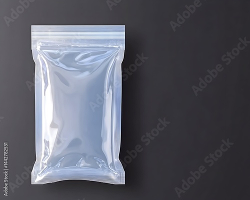 Transparent resealable plastic pouch on dark background