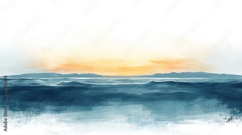 Fototapeta premium Tranquil Ocean Sunrise with Gentle Waves and Serene Horizon in Soft Pastel Colors