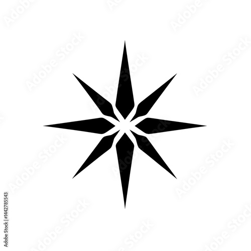 Sleek black six-pointed compass star icon indicating directional orientation.