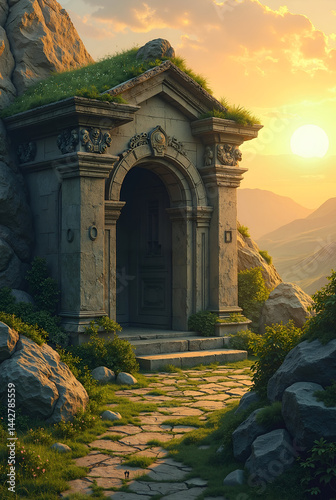 sunset in the temple