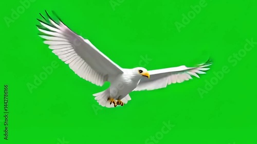 2D Animation of White Eagle Flying In Place With Looping Motion On Green Screen Background, generative AI