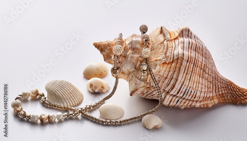 shell necklaces natural materials beach jewelry on white background