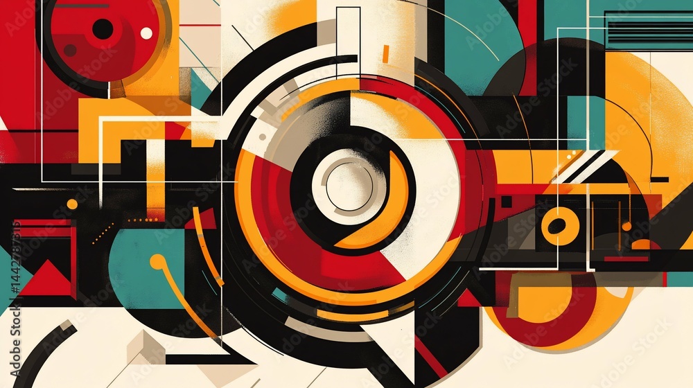 Fototapeta premium Geometric Harmony Circles Lines Bold Color Blocks