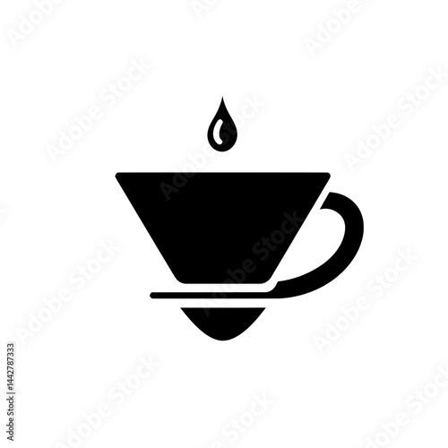Abstract vector icon of a coffee filter dripping into a modern minimalist cup in black and white