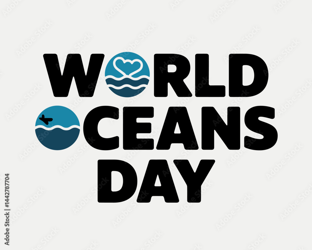 Fototapeta premium World Oceans Day: Typography Design with Ocean Icons - Celebrate the Sea