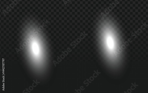 two soft, glowing white light flares against a transparent dark checkered background. Each flare has a bright central core that gradually diffuses outwards, creating a hazy, elliptical shape.