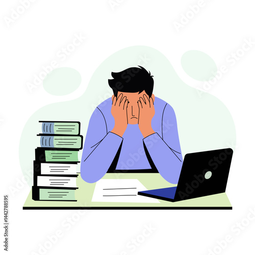 A flat style illustration of a stressed employee