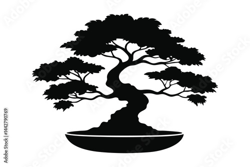Bonsai tree silhouette vector illustration on white background