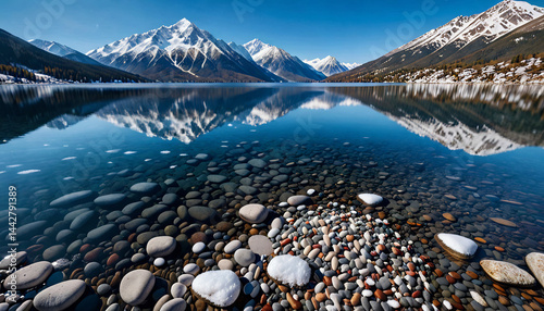 Snow-Capped Mountains Reflecting in a Lake