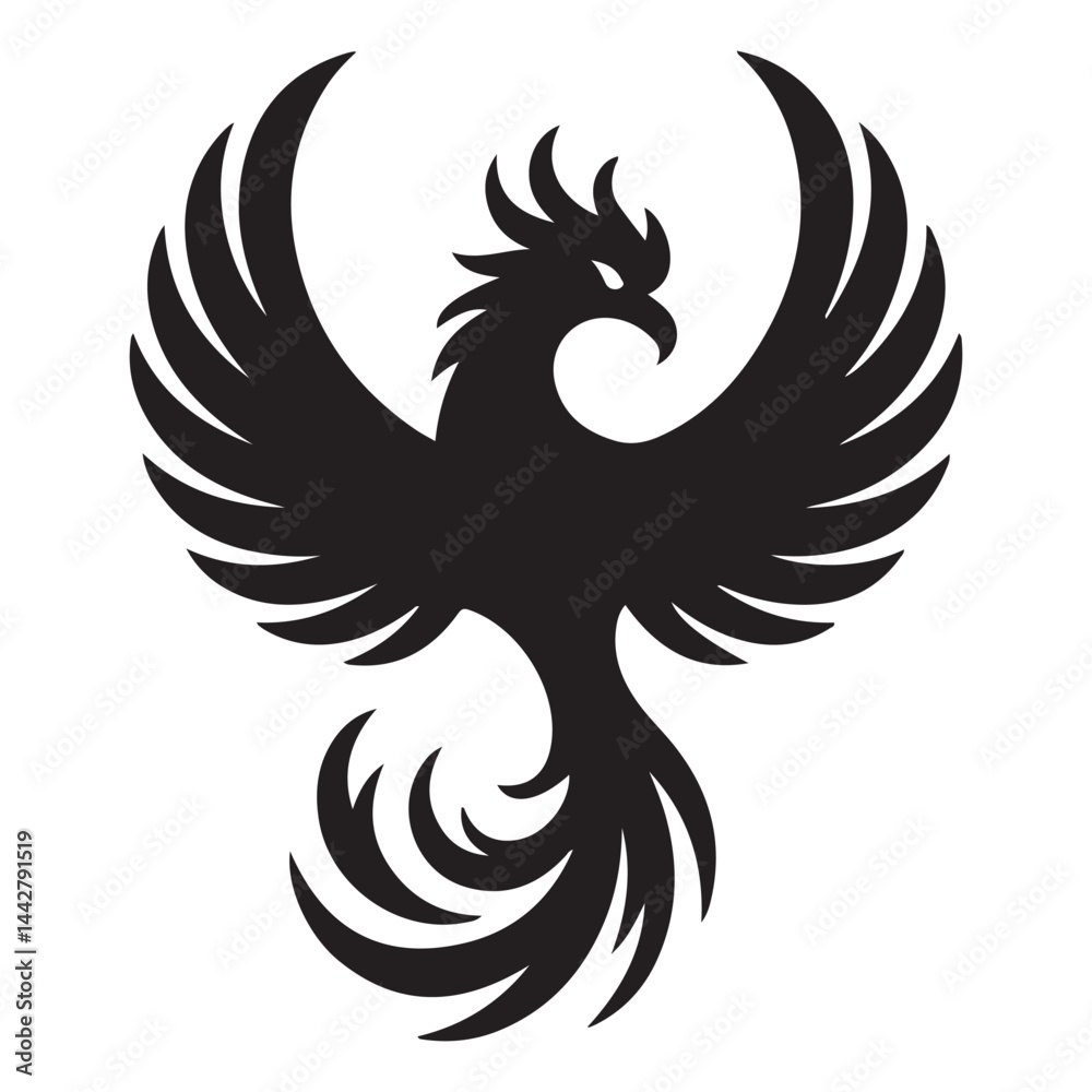 phoenix bird black silhouette vector, Simple Design vector icon with white background. phoenix bird black silhouette vector, Simple Design vector icon with white background.