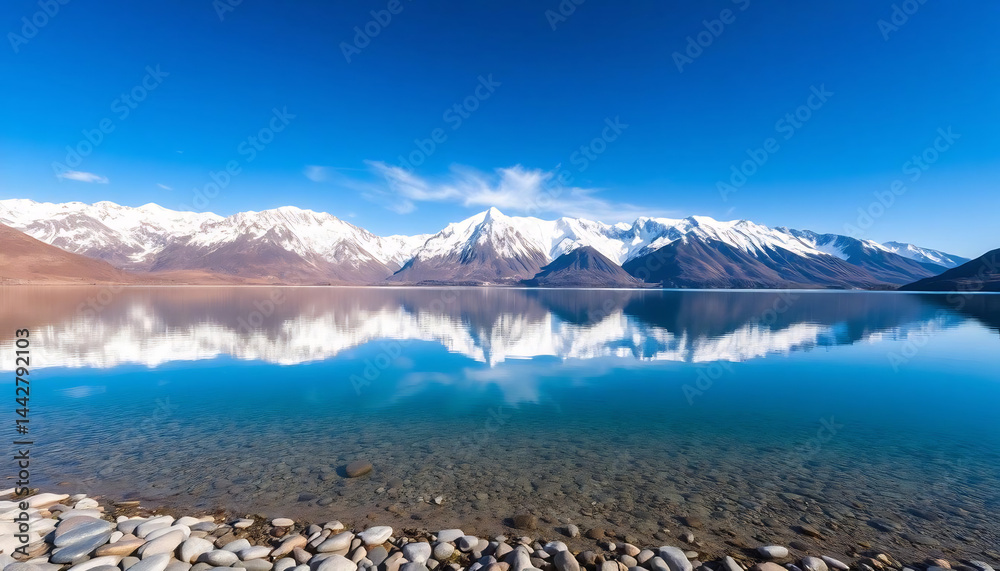Snow-Capped Mountains Reflecting in a Lake