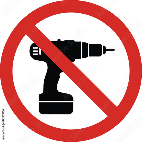 No Power Drill Icon, Restricted Tool Symbol, Prohibited Drill Sign