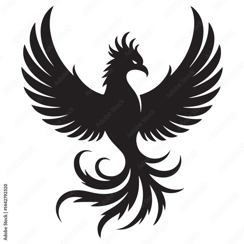 Obraz premium phoenix bird black silhouette vector, Simple Design vector icon with white background.