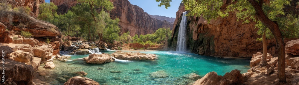 Naklejka premium The stunning Havasu Falls stands out with its vivid bluegreen water
