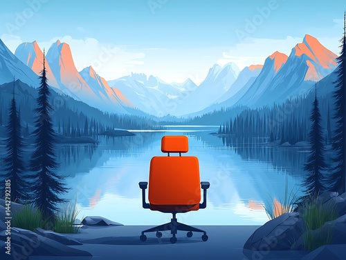 Serene lake view from office chair
