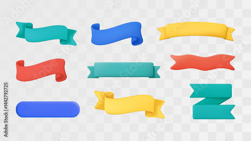 3d Ribbon Banner Text Box Plastic Title Strip Badge Curve Label Vector Design Set Tag Frame