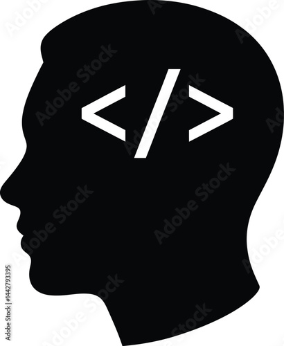 Coding Brain Icon, Programming Mindset, Developer and Code Concept