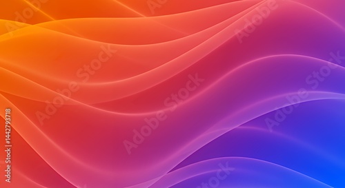鮮やかなオレンジとパープルカラーグラデーションの流れるようなラインの抽象的なデジタルアート