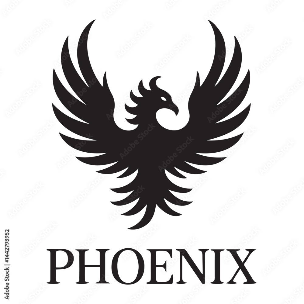 Obraz premium phoenix bird black silhouette vector, Simple Design vector icon with white background.