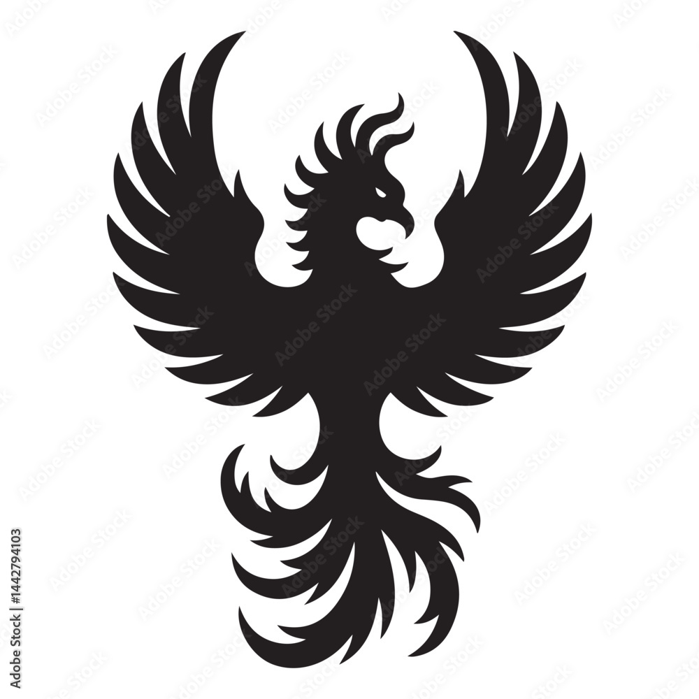 Obraz premium phoenix bird black silhouette vector, Simple Design vector icon with white background.