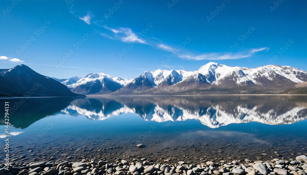 Snow-Capped Mountains Reflecting in a Lake