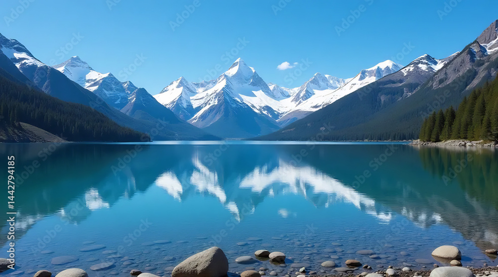 Snow-Capped Mountains Reflecting in a Lake