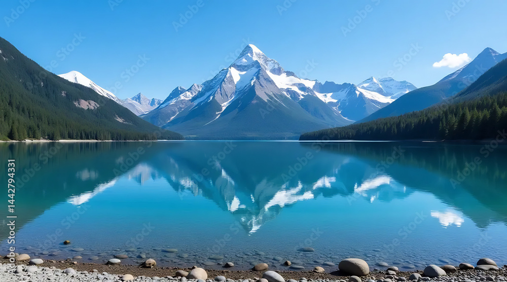 Snow-Capped Mountains Reflecting in a Lake