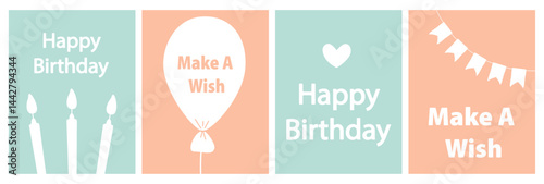 Set of vector birthday cards. Vector illustration.