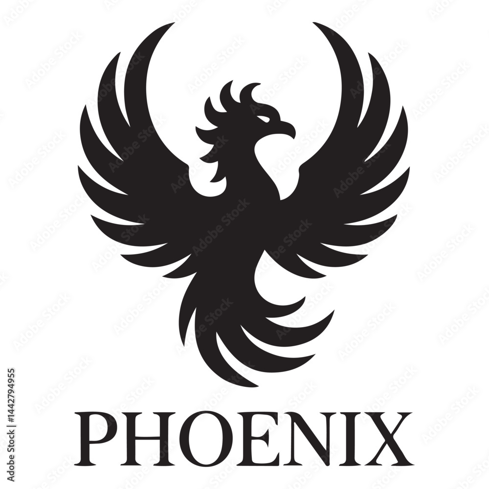 Fototapeta premium phoenix bird black silhouette vector, Simple Design vector icon with white background.