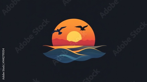 Sunset over waves, dark background
