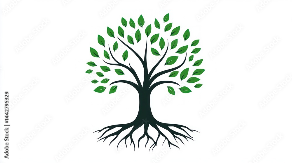 Fototapeta premium Green Tree Roots on White Background (1)