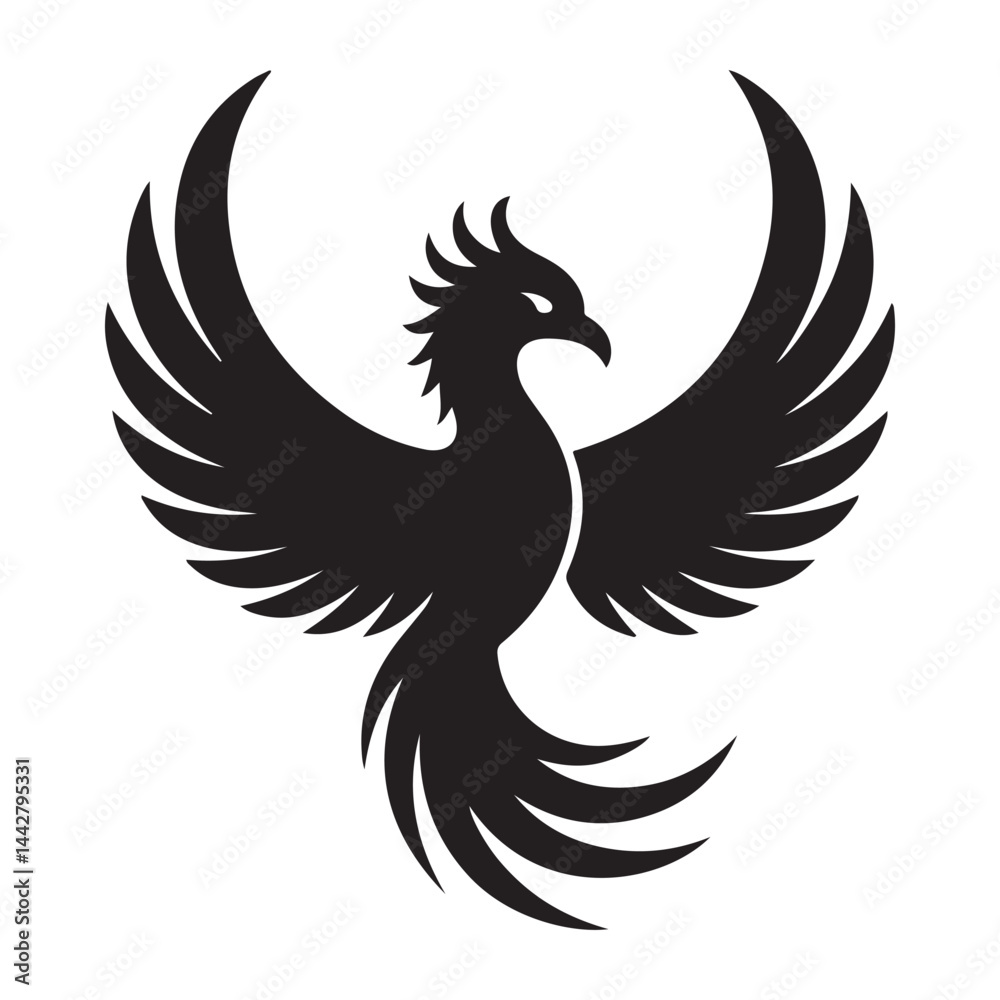 Fototapeta premium phoenix bird black silhouette vector, Simple Design vector icon with white background.