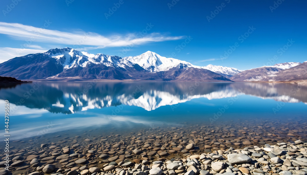 Snow-Capped Mountains Reflecting in a Lake