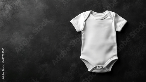 Obraz na płótnie Mockup of baby bodysuit clothes on black background flat lay. Top view template banner for brand or logo advertising on children's clothes. copy space w salonie