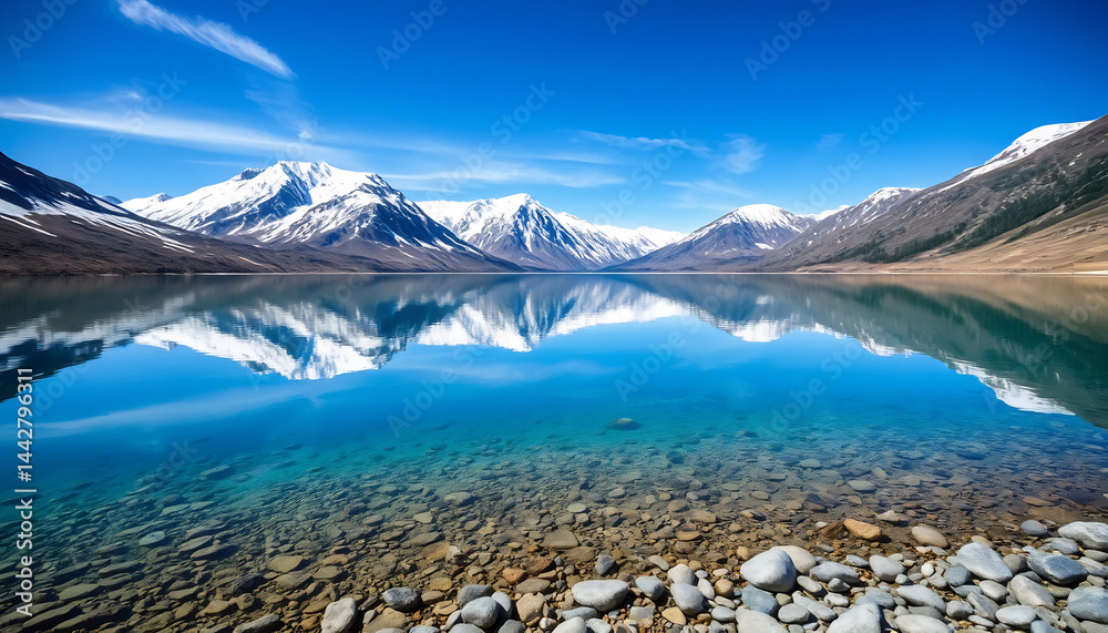 Snow-Capped Mountains Reflecting in a Lake