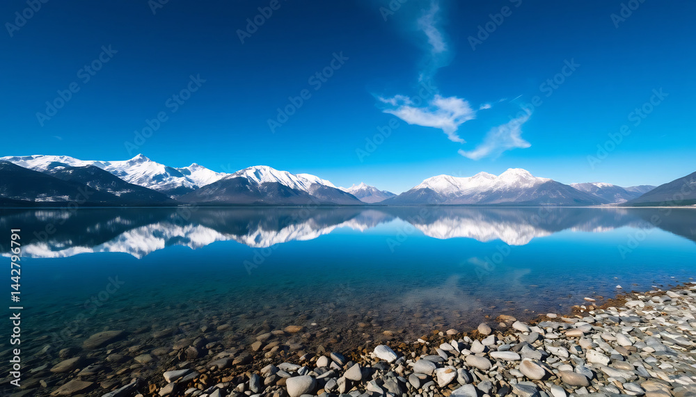 Snow-Capped Mountains Reflecting in a Lake