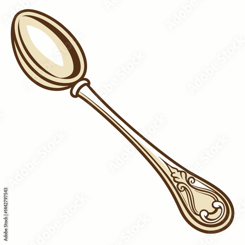 classic brass teaspoon on white vector art illustration