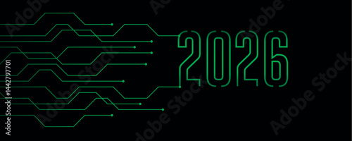 technology banner 2026 circuit board electronics digital vector illustration EPS10