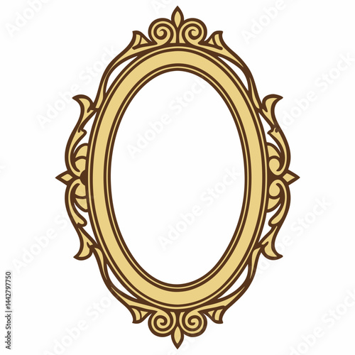 golden oval frame vintage isolated white