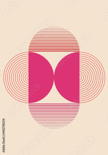 Symmetrical geometric fusion with circular line patterns abstract 