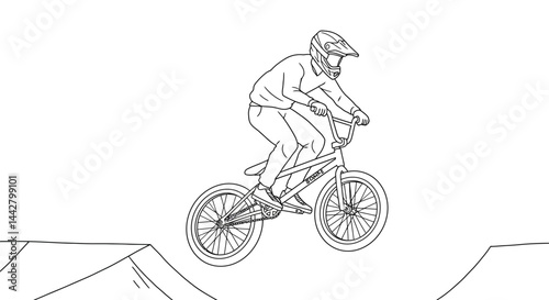 Young Rider BMX Bike Jump Outline Coloring Activity Page for Children