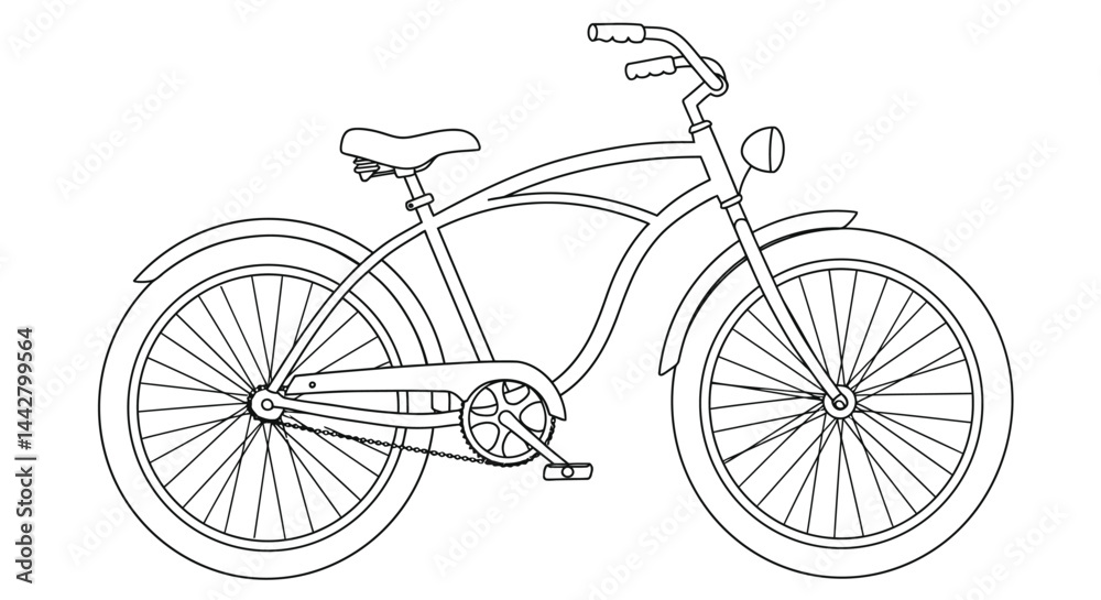 Obraz premium Kids Cruiser Bicycle Wide Seat Outline Coloring Sheet Leisure Bike Art