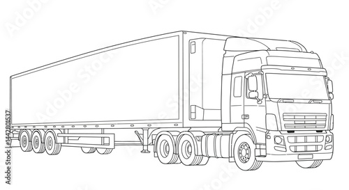 Kids Modern Semi Truck Trailer Coloring Illustration Highway Vehicle Art
