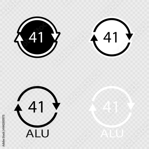 Aluminium recycling symbol ALU 41 set.